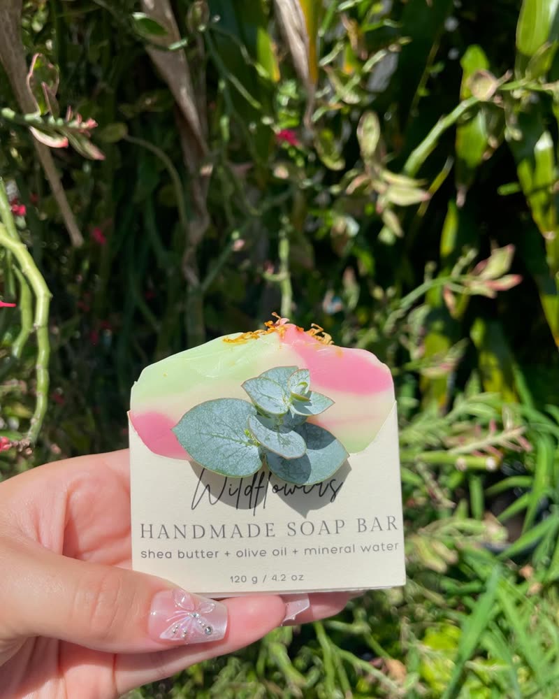 Wildflowers handmade soap bar with eucalyptus leaves